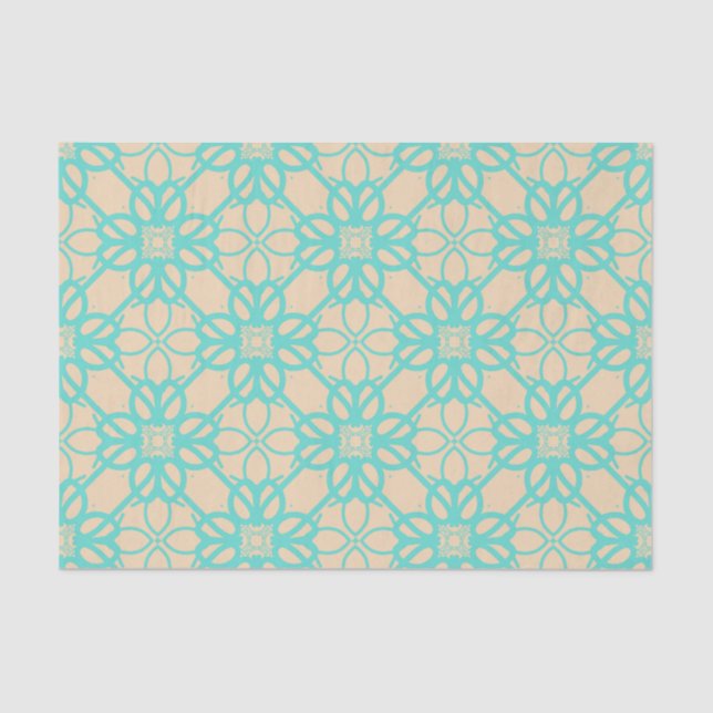 Papier Mousseline Crème Turquoise Moderne Prairie Garden Folk Lattic (Recto)