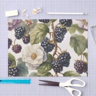 Papier Mousseline Crème Vintage et Botanique Mûre
