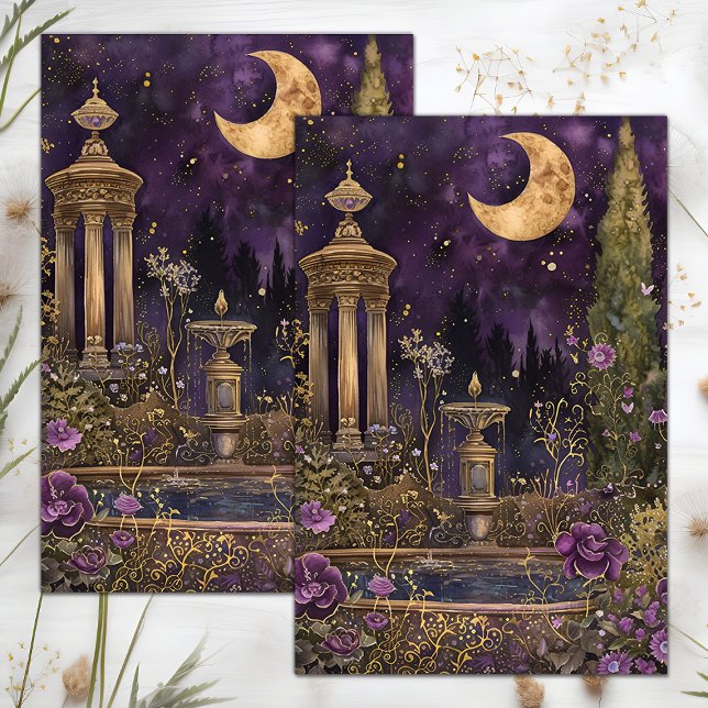 PAPIER MOUSSELINE CRÉSCENT MOON PURPLE GARDEN DÉCOUPAGE TISSUE PAPIE (CRESCENT MOON PURPLE GARDEN DECOUPAGE TISSUE PAPER)
