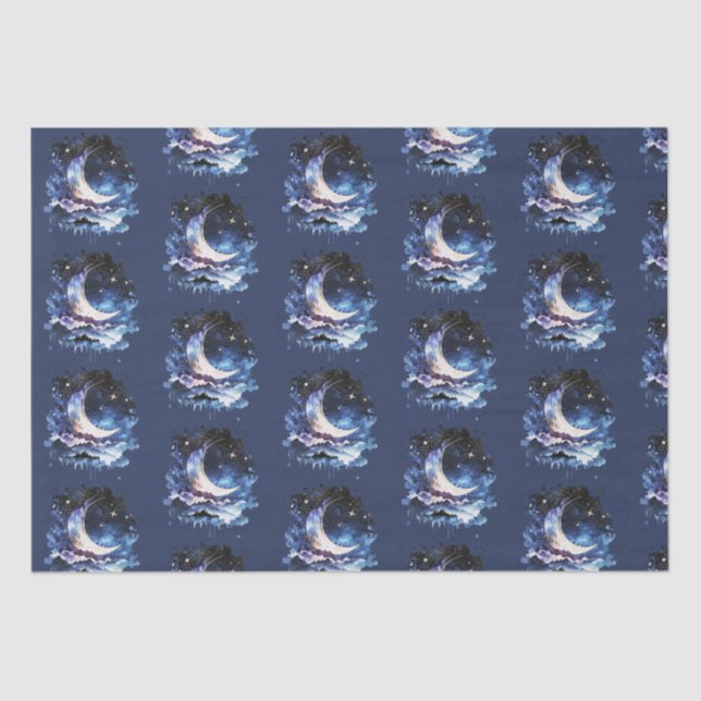 Papier Mousseline Crescent Moon Stars Céleste Blue Halloween (Recto)