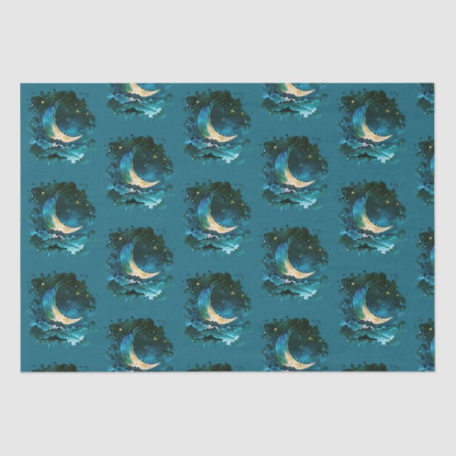 Papier Mousseline Crescent Moon Stars Céleste Blue Halloween (Recto)