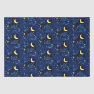 Papier Mousseline Crescent Moon Stars Céleste Blue Halloween
