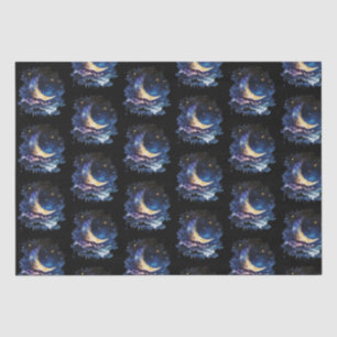 Papier Mousseline Crescent Moon Stars Celestin Black Halloween