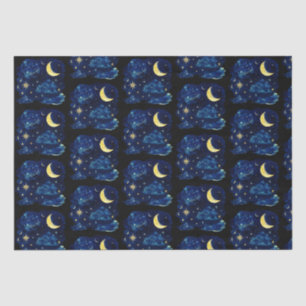 Papier Mousseline Crescent Moon Stars Celestin Black Halloween
