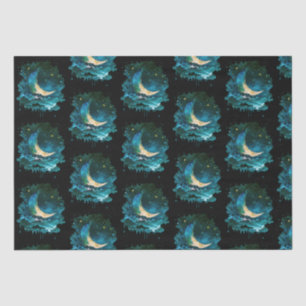 Papier Mousseline Crescent Moon Stars Celestin Black Halloween