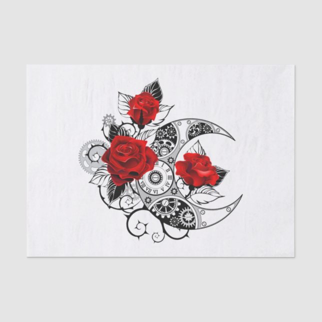 Papier Mousseline Croissant mécanique avec roses rouges (Recto)