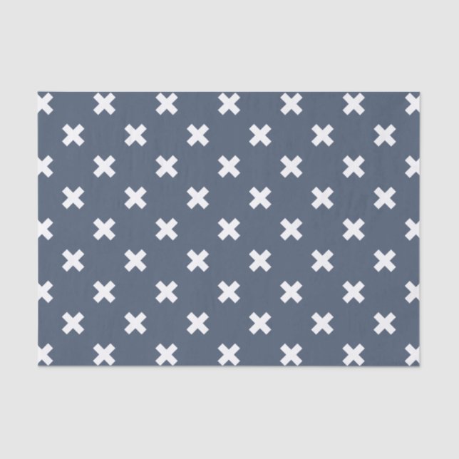Papier Mousseline Croix blanches sur bleu-gris (Recto)