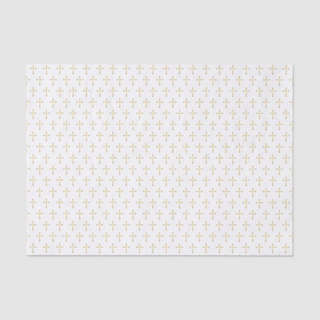 Papier Mousseline Croix d'or chrétienne sur blanc (Recto)