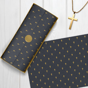 Papier Mousseline Croix - Faux Mustard Gold sur Graphite