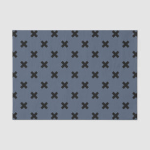 Papier Mousseline Croix noire coutures sur bleu-gris