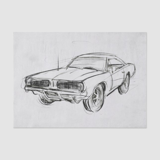 Papier Mousseline Croquis de voiture classique IV (Recto)