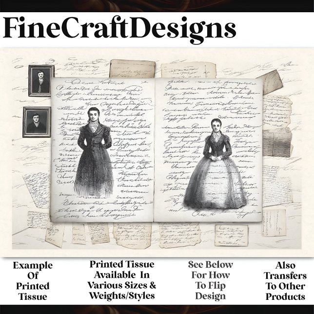 Papier Mousseline Croquis victoriens Script Collage AF3 Découpage (Créateur téléchargé)