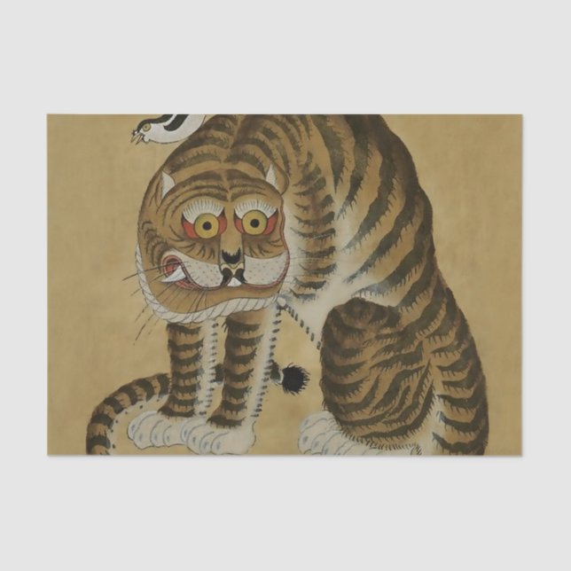 Papier Mousseline Crouper le tigre Minhwa avec la tarte (Recto)