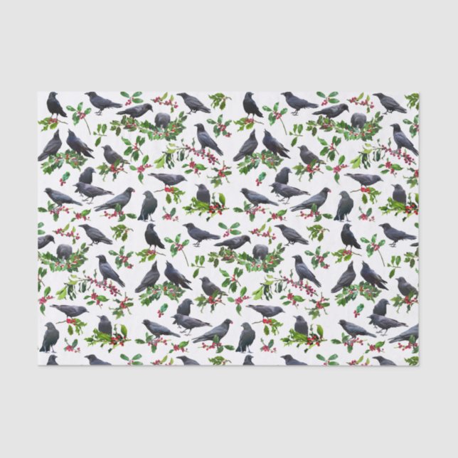 Papier Mousseline Crows Holly Tissue Paper (Recto)