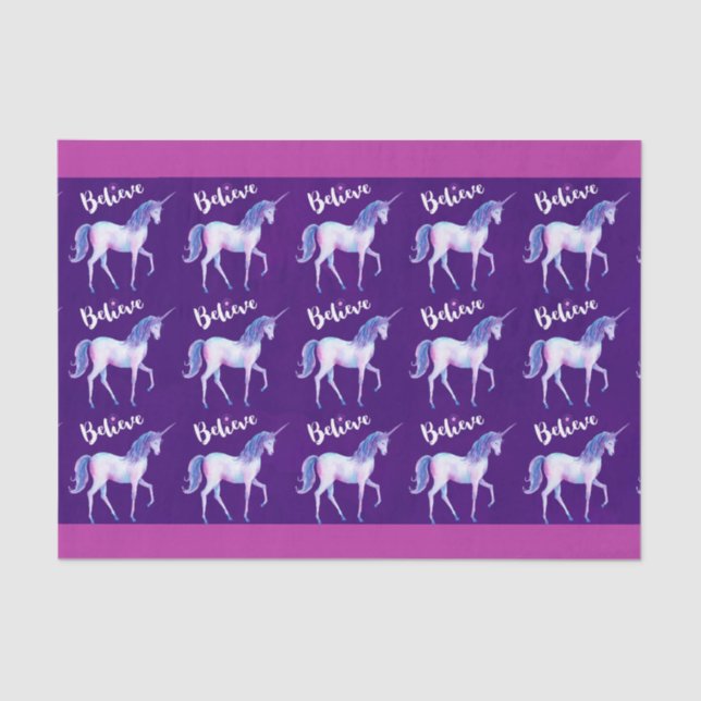 Papier Mousseline Croyez avec Unicorn dans les aquarelles pastel (Recto)