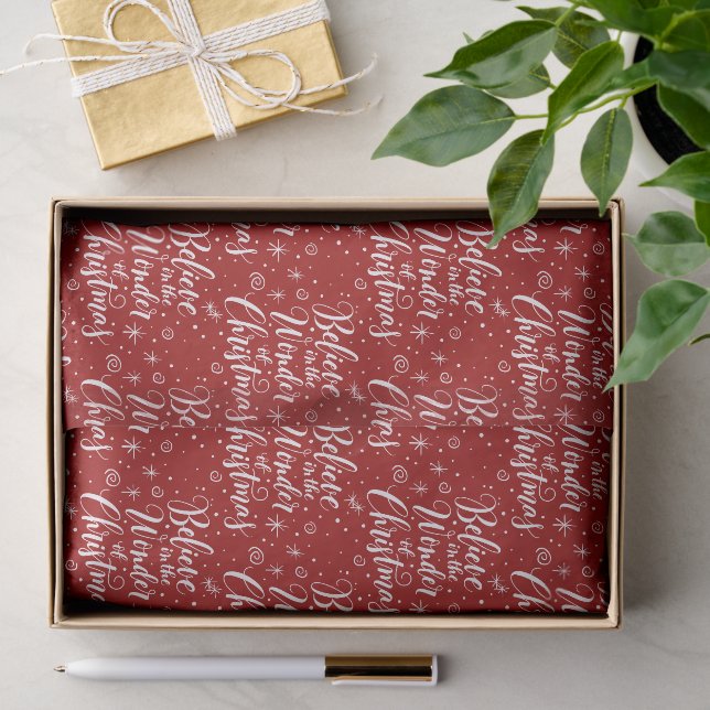 Papier Mousseline Croyez en la merveille de Noël en rouge (Cadeau)
