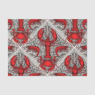 Papier Mousseline Crustacés en rouge, noir et ivoire