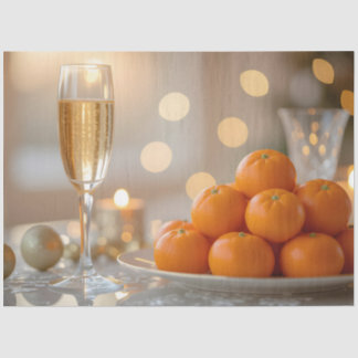 Papier Mousseline Crystal Glass, Champagne, Tangerines Festive Table