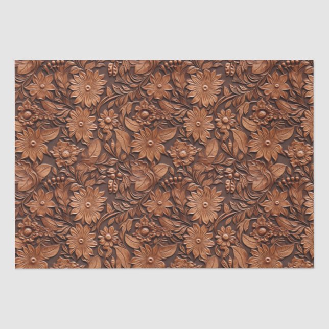 Papier Mousseline Cuir Brown Floral (Recto)