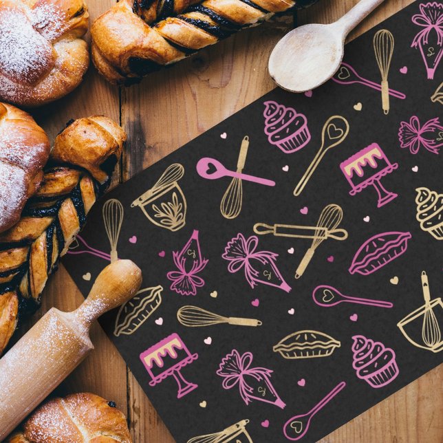 Papier Mousseline Cuisine colorée & Cuisine Ustensile Noir Or rose (Créateur téléchargé)