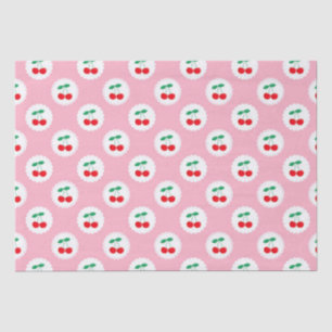 Papier Mousseline  Cuisine Vintage Été Rose, Blanc & Rouge Cerises