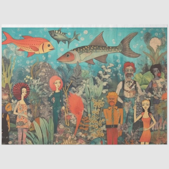 Papier Mousseline Culture Pop super Sous La Mer Collage Découpage (Recto)