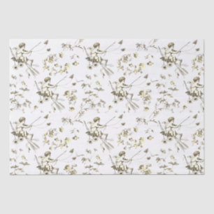 Papier Mousseline Cupid Angel Beige Crème Vintage Toile Florale