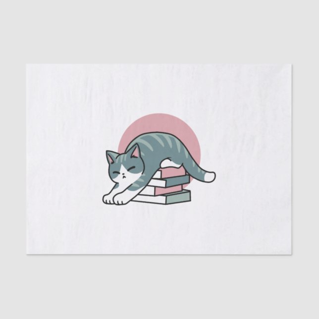 Papier Mousseline Curieux avec un livre et un chat - Lecture confort (Recto)