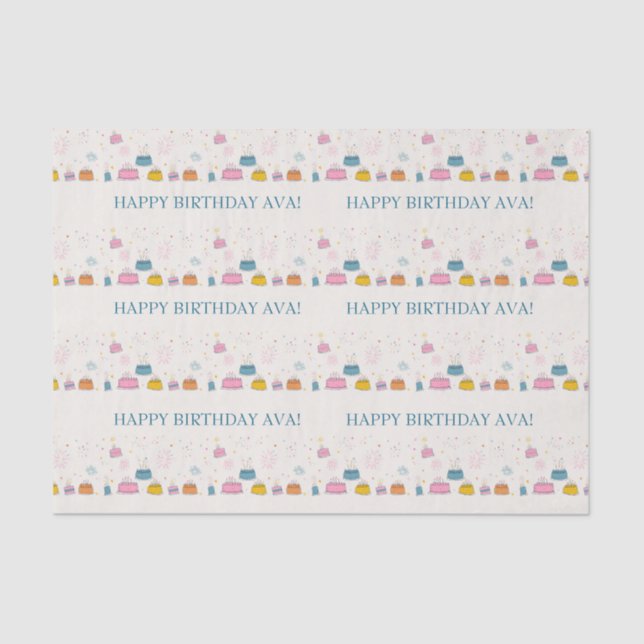 Papier Mousseline Customizable Confetti & Cake Birthday  (Recto)
