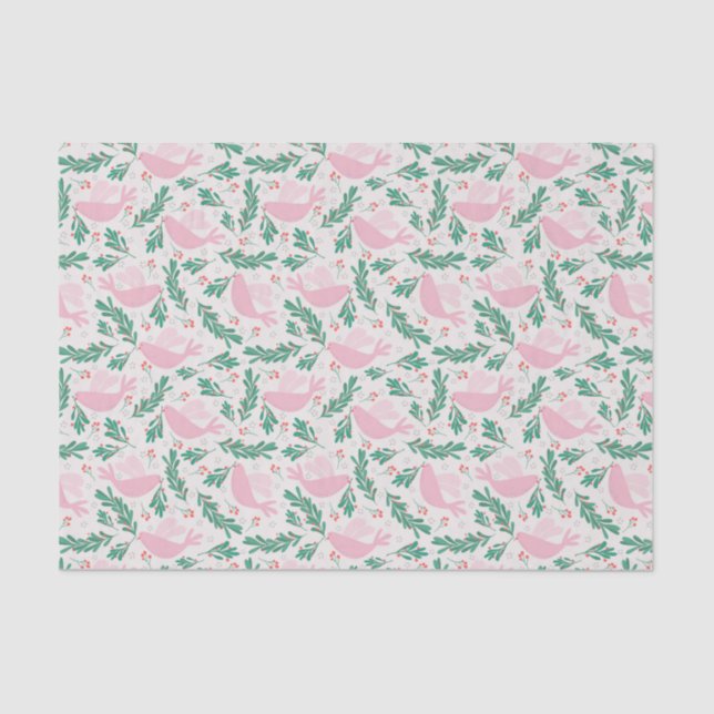 Papier Mousseline Cute Abstract Pink Christmas Peace Dove Pattern (Recto)