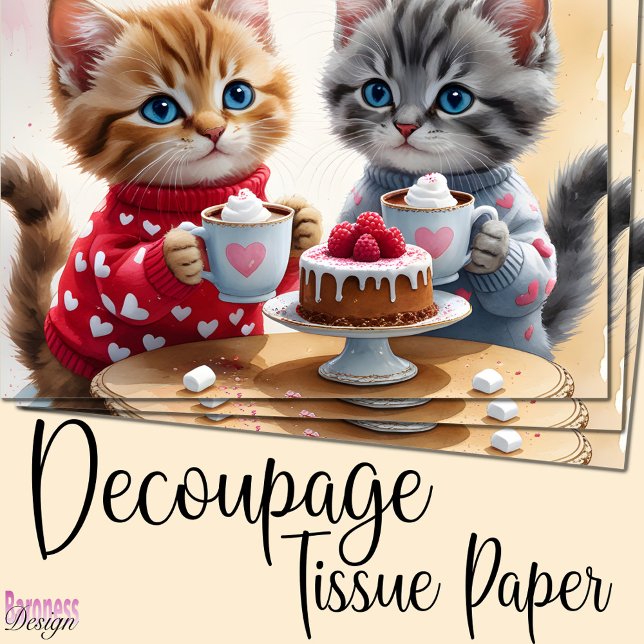 Papier Mousseline Cute adorable chatons chaud cacao coeur de gâteau (Créateur téléchargé)