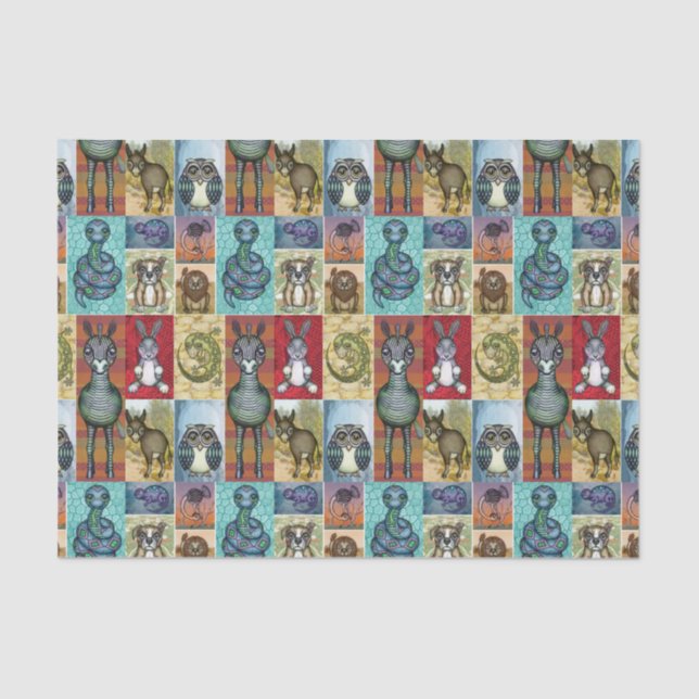 Papier Mousseline Cute Animal Collage Folk Art Design (Recto)