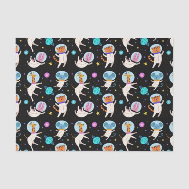 Papier Mousseline Cute Astronaut Animaux flottant dans l'espace (Recto)
