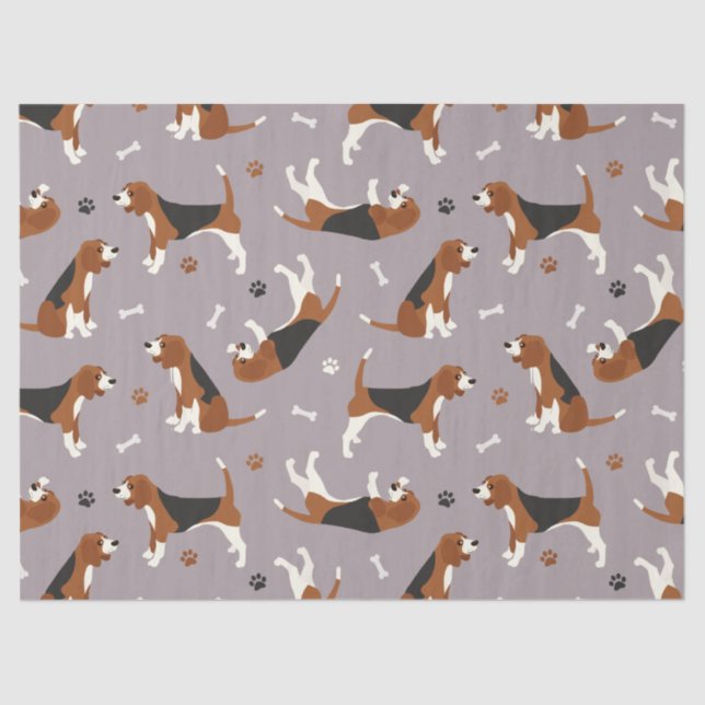 Papier Mousseline Cute Beagles Paws and Bones Gray (Recto)