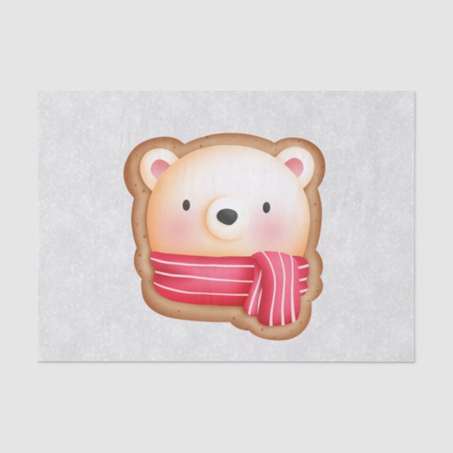 Papier Mousseline Cute Bear Face Red Scarf et Rosy Cheeks Christmas (Recto)