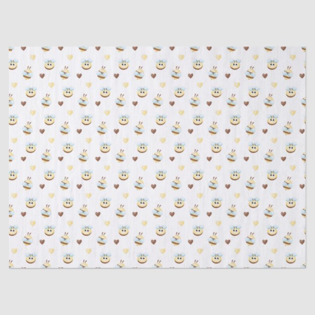 Papier Mousseline Cute Bees & Hearts Gift Wrapping Paper (Recto)