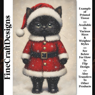 Papier Mousseline Cute Black Kitten Santa Claus tenue BW1 Découpage