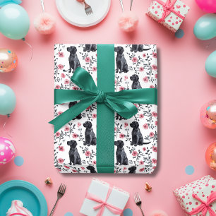 Papier Mousseline Cute Black Labrador Retriever Chien Rose Floral