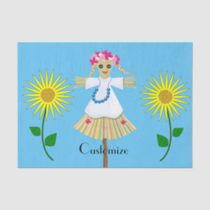 Papier Mousseline Cute Blonde Pigtails Scarecrow