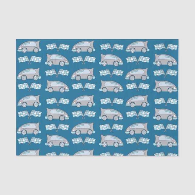Papier Mousseline Cute Blue Racing voiture et Motif pour enfants dra (Recto)