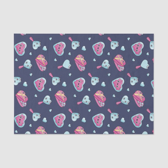 Papier Mousseline Cute Blue Rose Valentine's Day Love Doodle Motif (Recto)