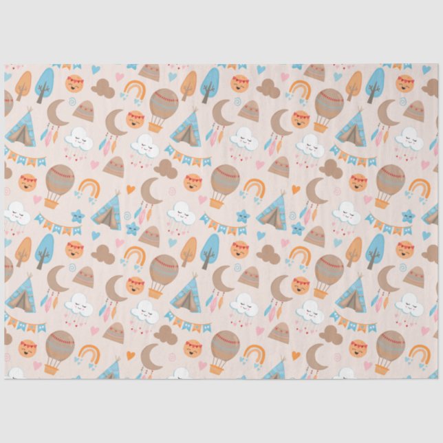 Papier Mousseline Cute Boho Motif sur Brown (Recto)