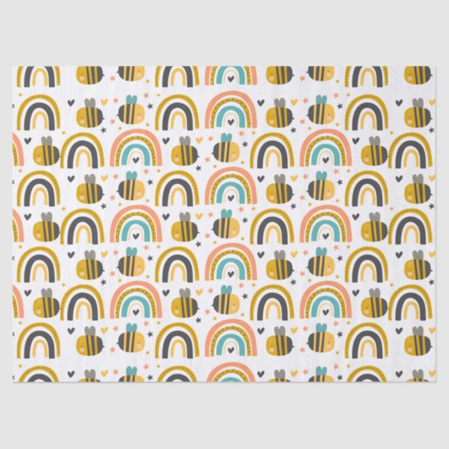 Papier Mousseline Cute Bumble Bee et Rainbows Motif (Recto)