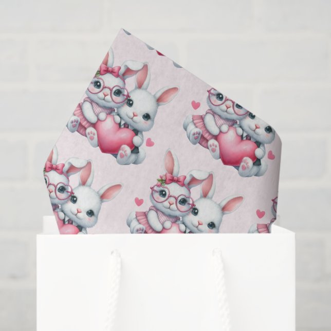 Papier Mousseline Cute Bunnies Sharing a Heart Pattern (Sac cadeau)