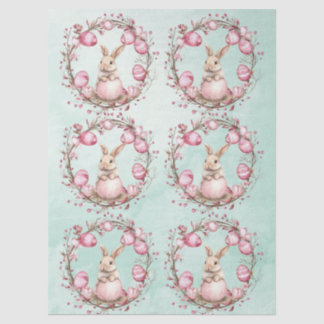 Papier Mousseline Cute Bunny Rabbit with Pink Easter Eggs n Wreath
