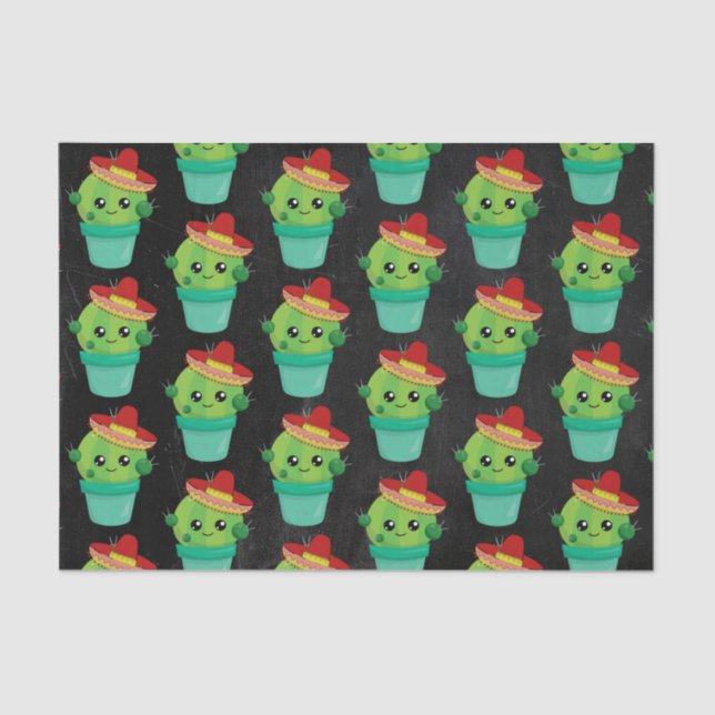 Papier Mousseline Cute Cactus dans un Sombrero sur tableau noir (Recto)