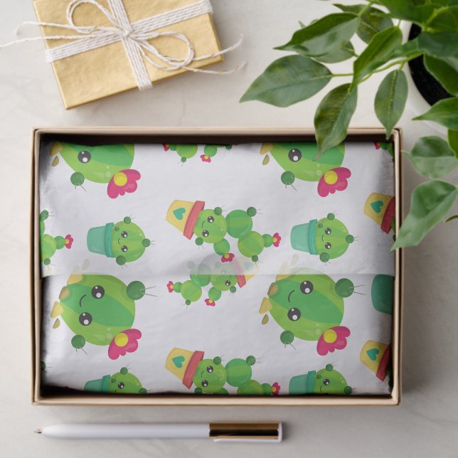 Papier Mousseline Cute Cactus, Green Cactus, Motif Cactus (Cadeau)