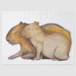 Papier Mousseline Cute Capybara Bébé Mère Aquarelle do-it-yourself