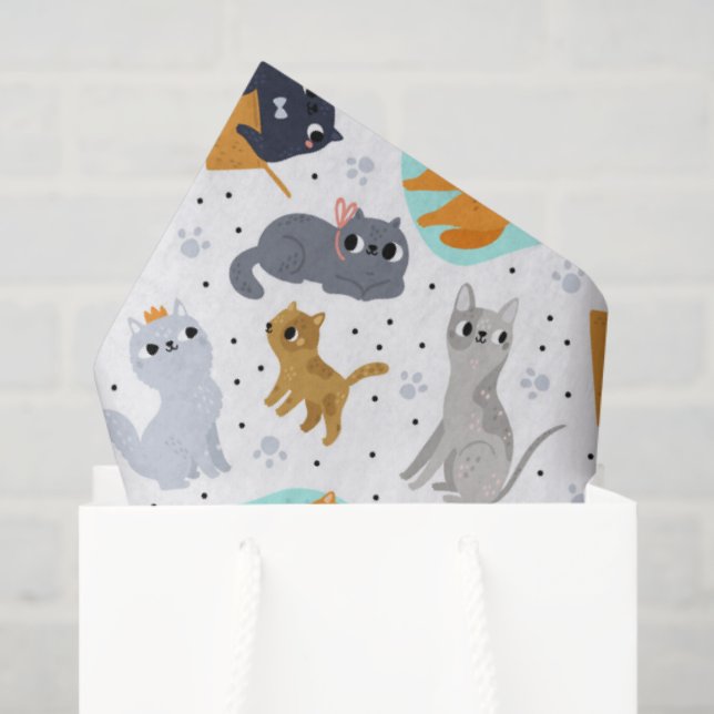 Papier Mousseline Cute cats Pattern Birthday for Cats (Sac cadeau)