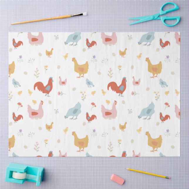 Papier Mousseline Cute Chickens Hens and Baby Chicks (Artisanat)